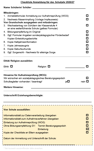 Checkliste Anmeldung 26 27
